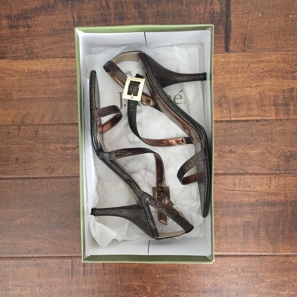 Lizard Print Cognac Strappy Heels - Picture 2 of 8